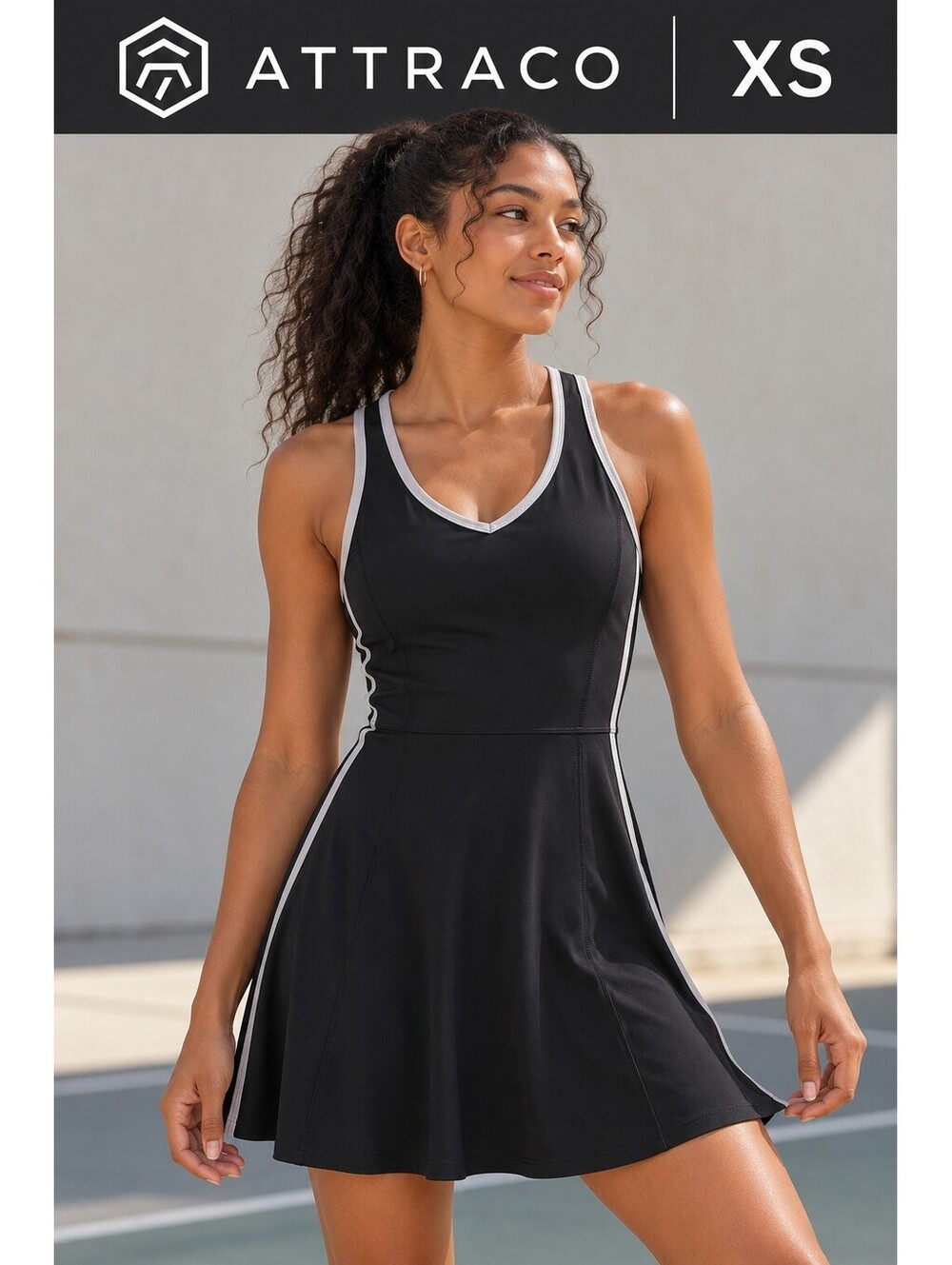 Attraco | XS | Black Gray Racerback Tennis Dress